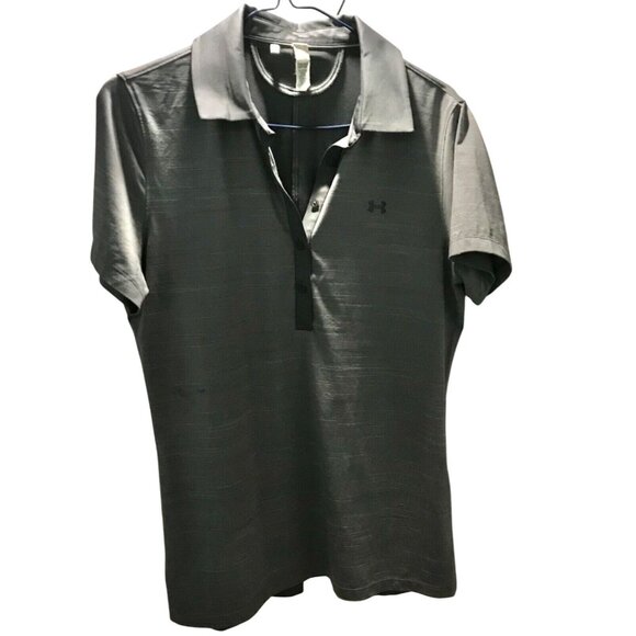 Under Armour Women's Medium Short Sleeve Golf Polo Shirt Gray Heat Gear - Picture 2 of 9